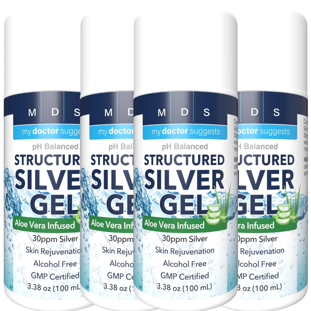 Ekstra styrke kolloidal sølv Gel 30ppm med Aloe Vera - pH balansert strukturert sølv - trippel styrke soote & leeve - enkel pumpeflaske, 3.38Oz (4 pakke)
