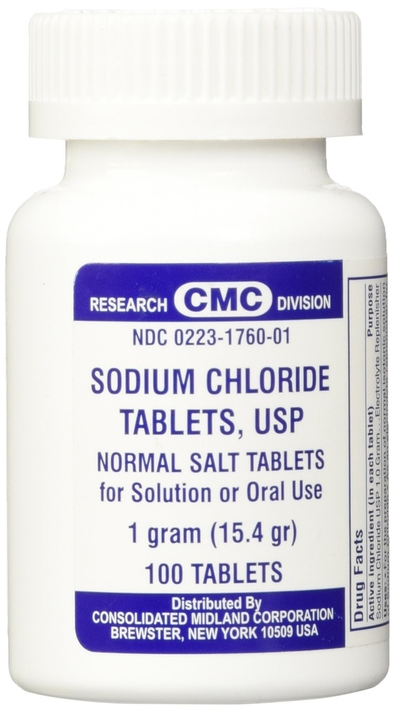 Natriumkloridtabletter 1 Gm, USP Normale salttabletter - 100 tabletter