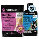 Cat Multivitamin Chews + Omega 3 Fish Oil Supplement Virtual Bundle for Dogs & Cats - Cat Treats for Health, Immune, Joint Support, Skin & Coat, Digestion, and Overall Wellness