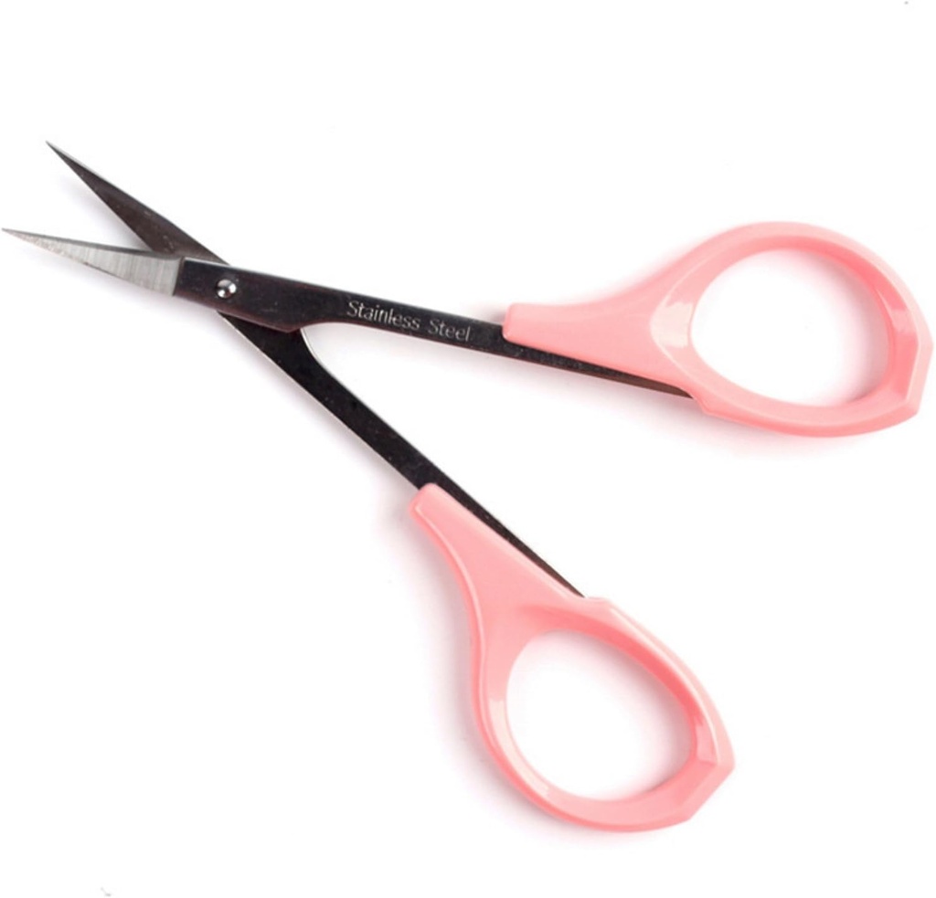 Øyebryn Grooming Scissors 4 tommer kurvet liten håndverk Lash Scissor for Eyebrow Eyelash Extensions Rustfritt stål 1PC (Pink Curved)