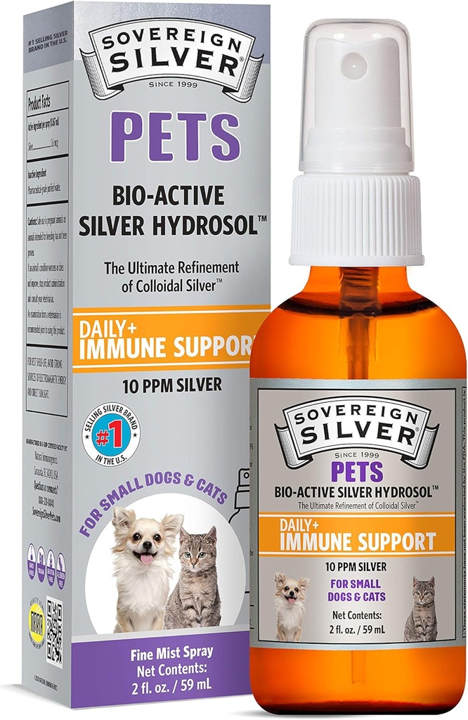 Suverene Silver Kjæledyr Immunstøtte, Colloidal Silver, Bio-Active Silver Hydrosol, for hunder og katter, 10 ppm, Fine Mist Spray, 2 Fl Oz