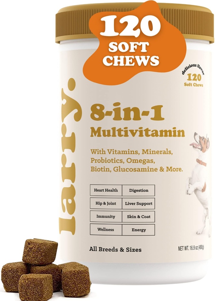 8-i-1 Multivitamin Hunde Supplement av | | Hjerte, Digestion, Liver, Hud, Frakk, og felles støtte Supplement for hunder | med vitaminer, mineraler, omegaer, & glukosamin Chondroitin | 120 Myke Chews