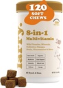 8-i-1 Multivitamin Hunde Supplement av | | Hjerte, Digestion, Liver, Hud, Frakk, og felles støtte Supplement for hunder | med vitaminer, mineraler, omegaer, & glukosamin Chondroitin | 120 Myke Chews
