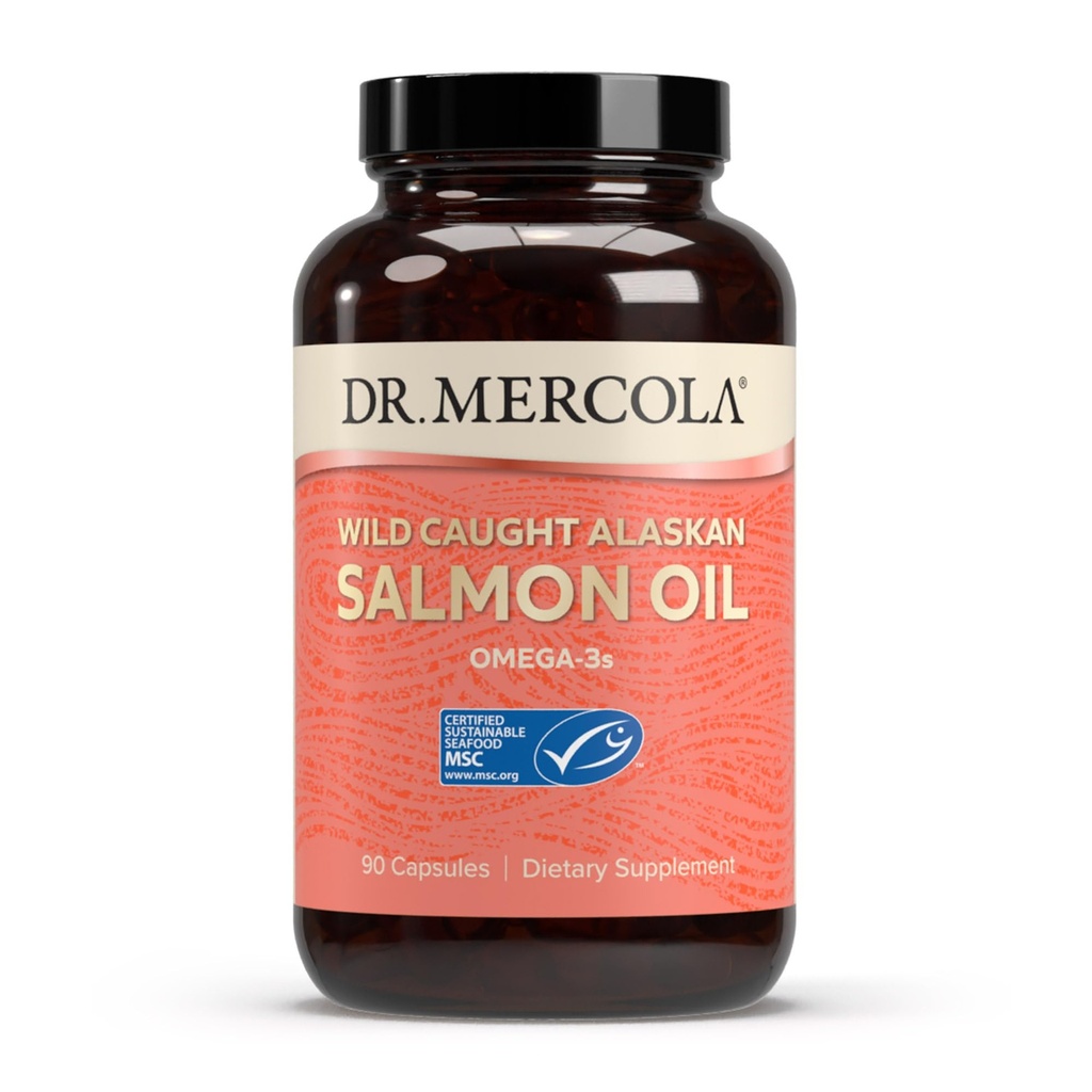 Dr. Mercola Wild Fanget Alaskan lakseolje, 30 serveringer (90 kapsler), Omega-3s, kosttilskudd, støtter sunn hjerne og kognitiv funksjon, ikke-GMO, MSC sertifisert