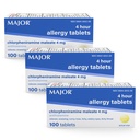MAJOR 4 Mg Allergi Tabletter - Klorfeniramin Maleate 4-Hour Allergi medisin - Antihistaminer for relief av Sneezing, kløende vannige øyne, kløe Throat, og Runny Nese - 100 greve (3 pakke)