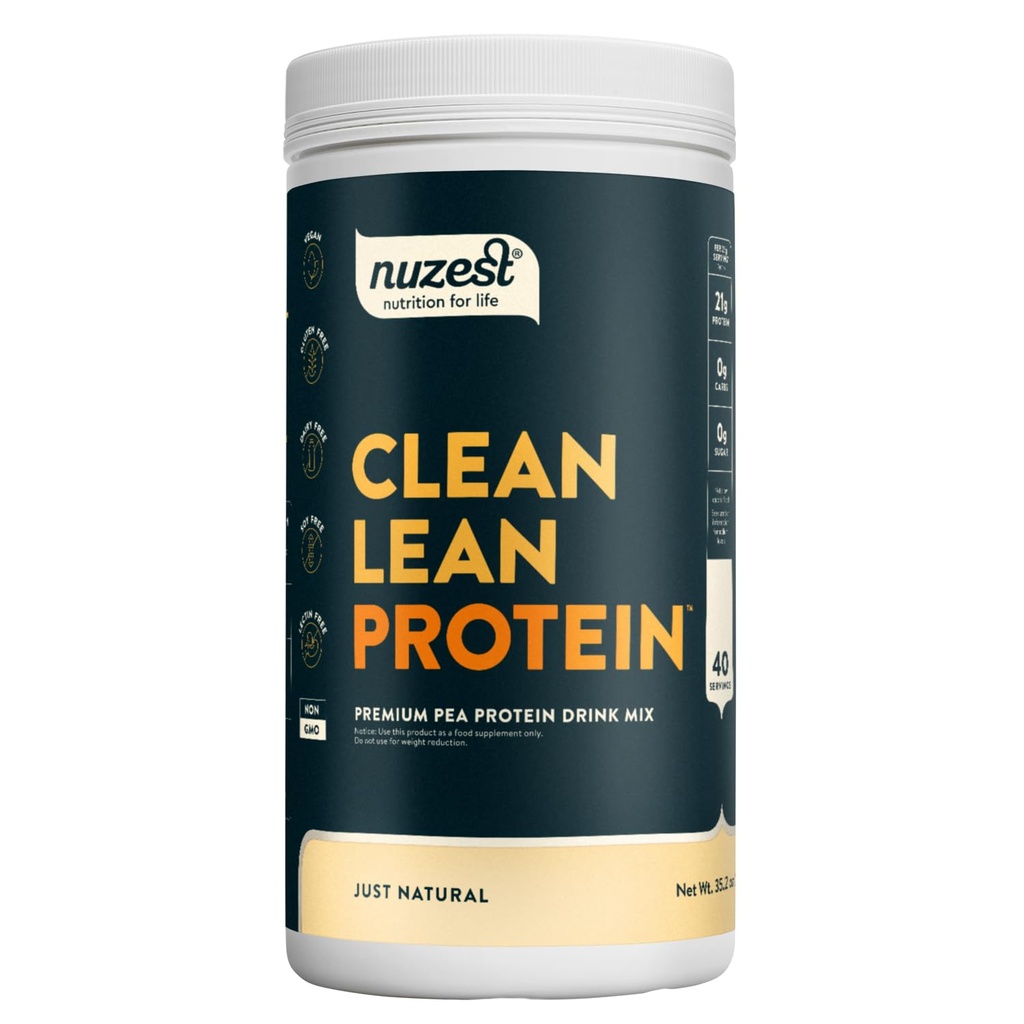 Nuzest - Pea Protein Powder - Clean Lean Protein, Premium Vegan Plant Basert Protein pulver, Dairy Free, Glutenfri, GMO Free, Protein Shake, Bare naturlig (UNFLAVERED), 40 Serveringer, 2.2 lb