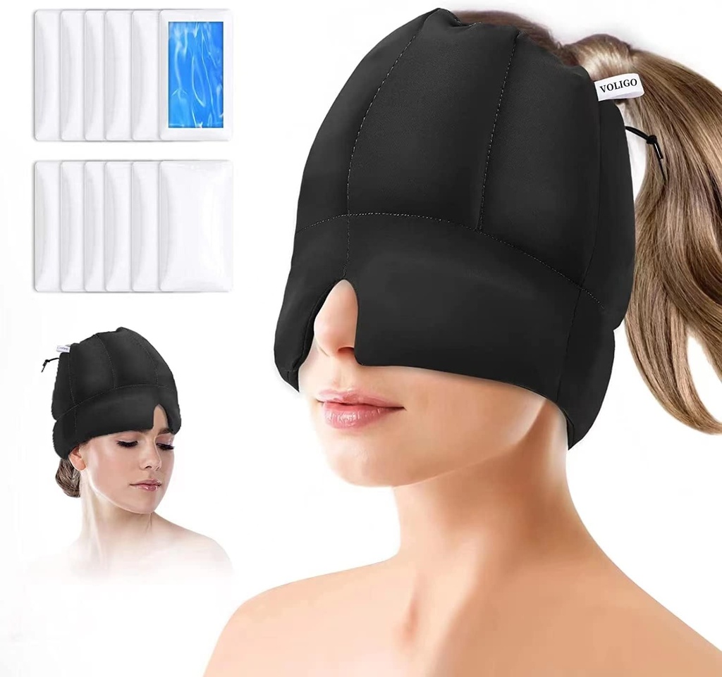 Migraine Ice Head Pack - hodepine relief Cap med kald kompressor, kjøling Gel Cap for Sinus Relief, Facial Cold Compress Head Deksel for strekking, stress og hengerelief (svart)