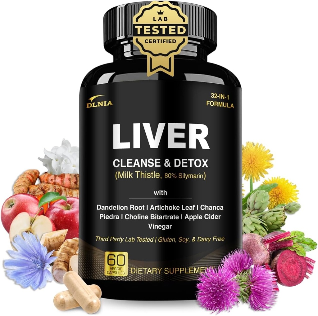 32 i 1 Liver Cleanse Detox & Reparasjon Formula med Apple Cider Vinegar, Melk Thistle Supplement, Artichoke, Dandelion Root Supplement - Ikke-GMO & Vegan Herbal Liver Support & Reparasjon