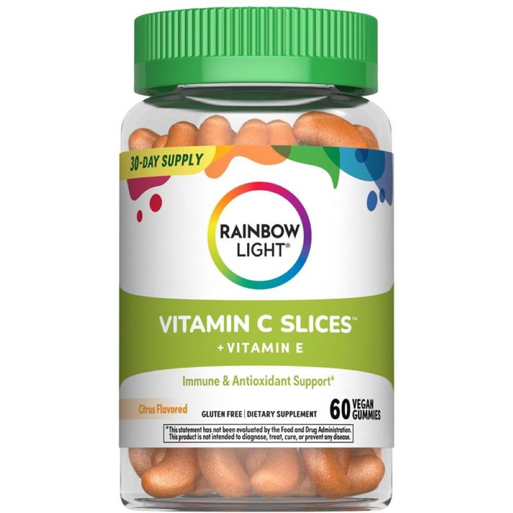 Rainbow Light høy-Potens Vitamin C Gummies, Gummy Supplement gir antioksidant og immun støtte, med vitamin C, vegansk og glutenfri, 60 greve