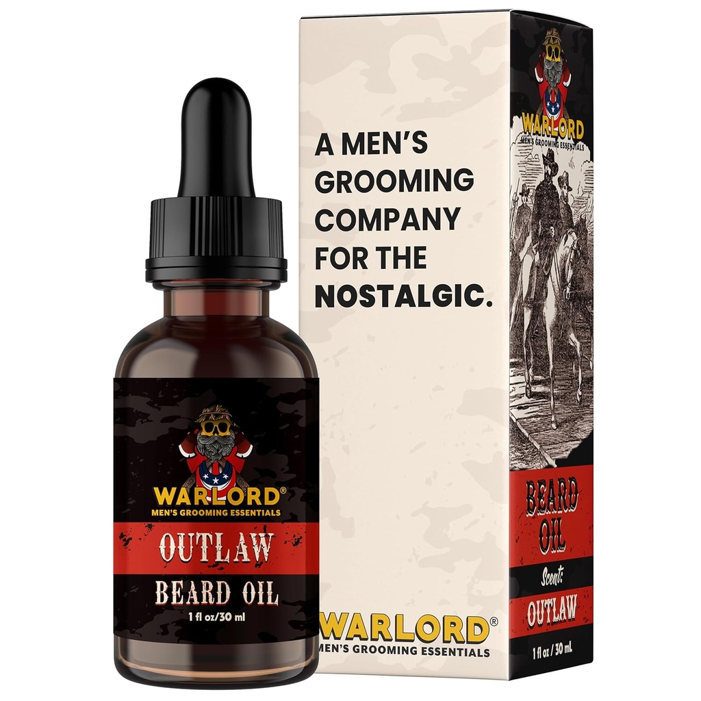 WARLORD Beard Olje & Skjegg Softener for menn - Beard Moisturizer & Natural Beard Oil å redusere kløende hud, Tame hår og Manage Frizz - Outlaw, 1 Fl Oz