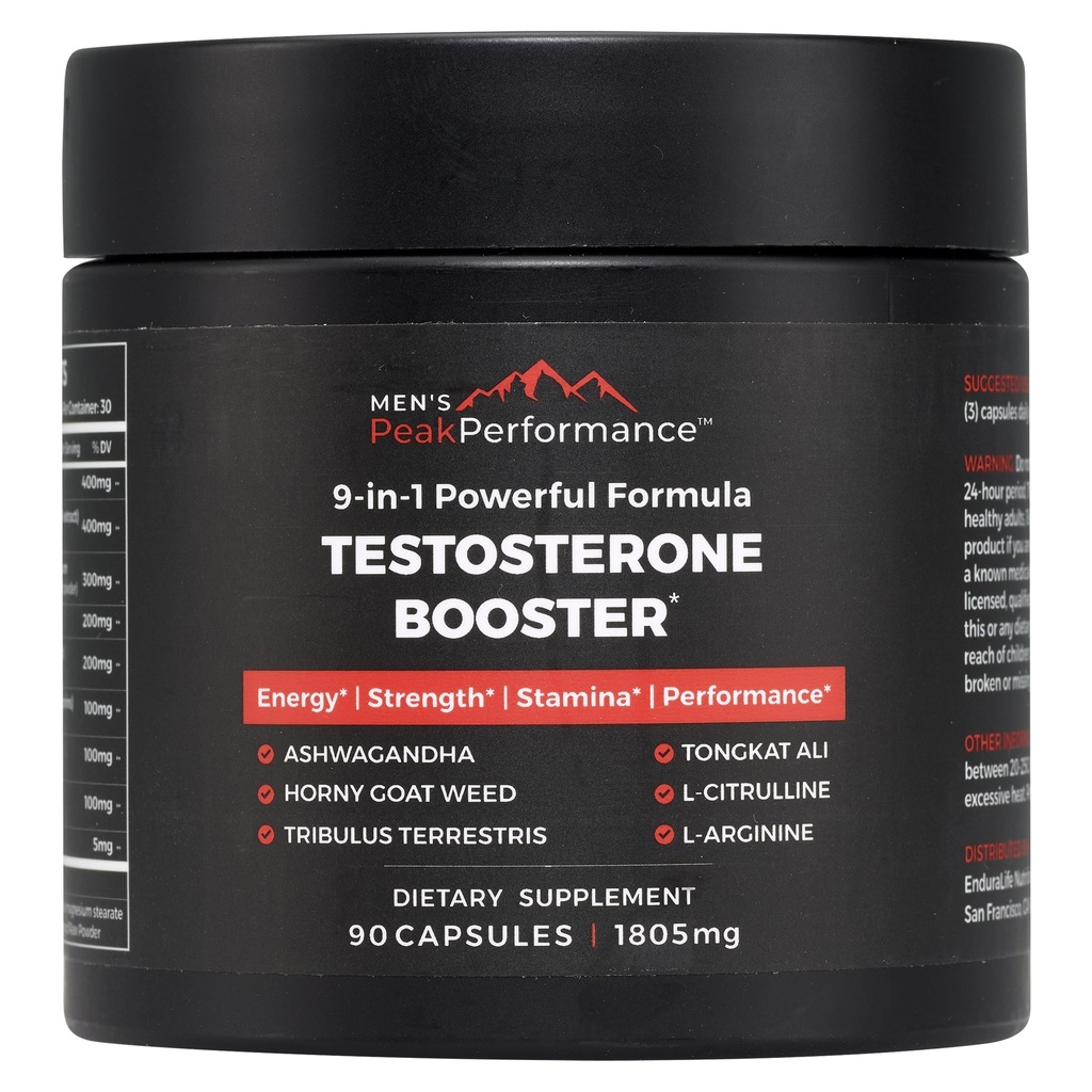 MEN'S PeakPerformance - Testosteron Booster Supplement for menn - Boost Stamina, Muskelvekst, Energi, Styrke, Endurance & Drive - Ashwagandha, Tribulus, L-Arginin, Tongkat Ali- 90 Kapsler