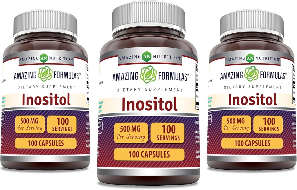 Amazing Formler Inositol 500 Mg | Kapsler Supplement | Ikke-GMO | Glutenfri | laget i USA (pakke med 3 | 100 greve)
