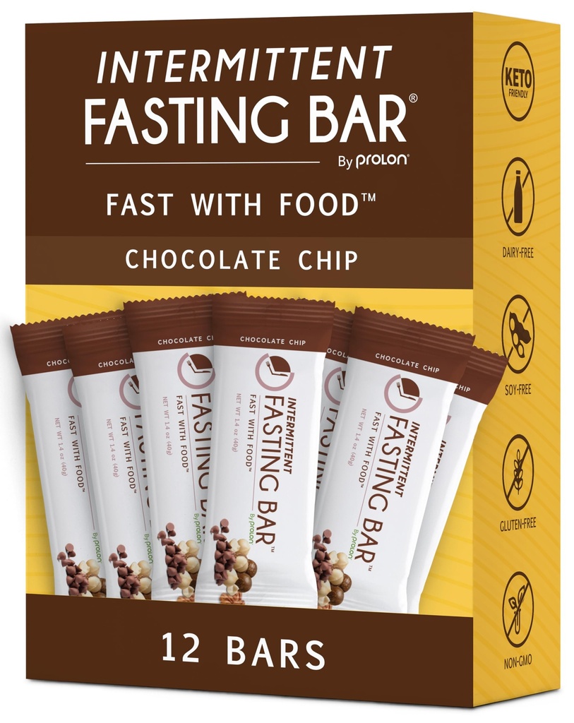 Prolon Fasting Bars | 5g Protein, 7g Fiber | Keto-vennlig, Glutenfri, Dairy-fri, Plantebasert | Ernæring for Intermittent Fasting | Formulert for å ikke bryte din raske | sjokolade Chip (12 greve)