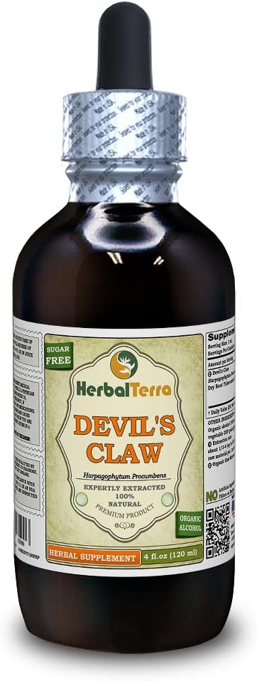 Devil's Claw (Harpagophytum procumbens) Tinktur, organisk tørket rot flytende ekstrakt (Brand Navn: HerbalTerra, stolt laget i USA) 4 floz (120 ml)