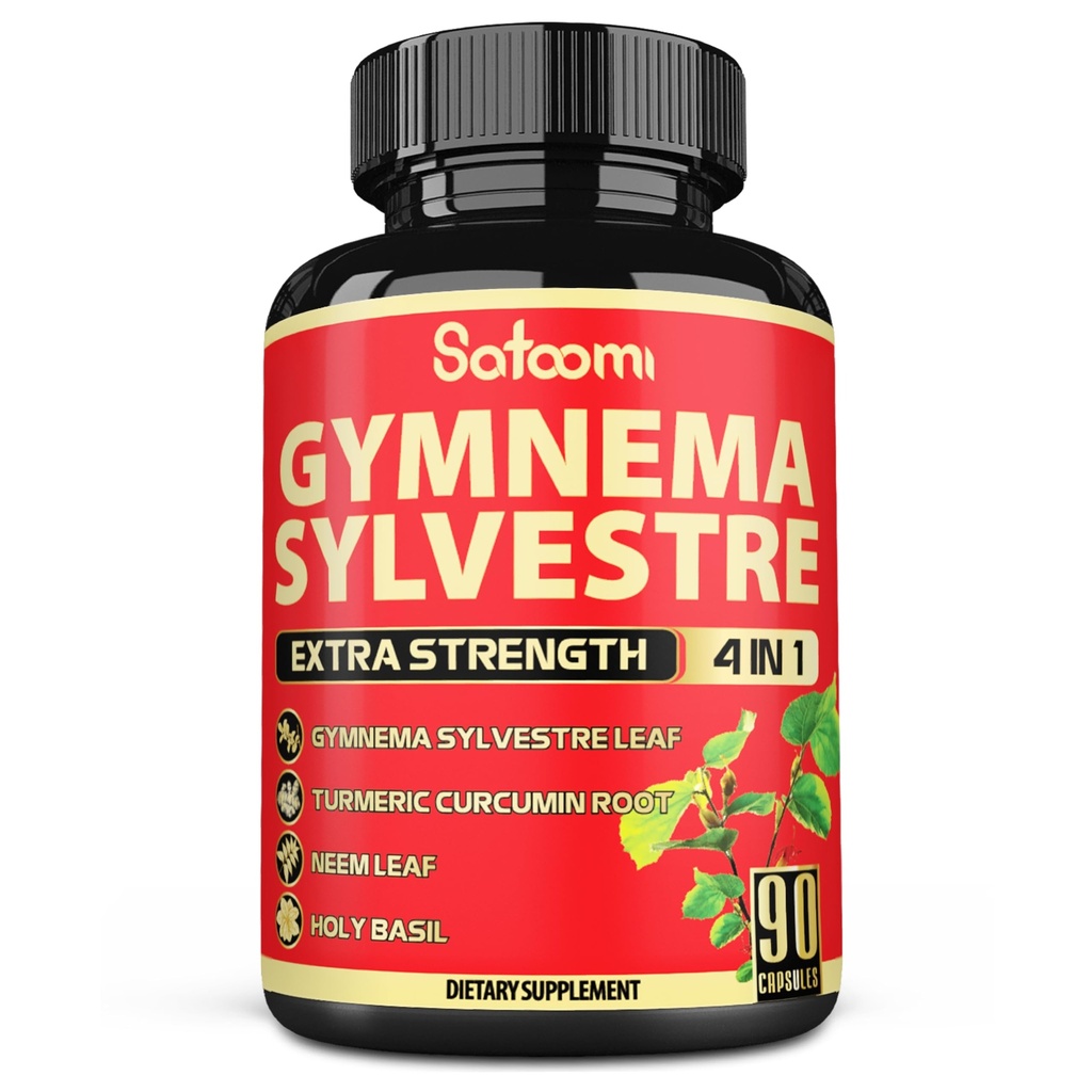 Satoomi ren Gymnema Sylvestre kapsler ekstrakt - 90 kapsler for 3-måneders - Kombinert med Neem Leaf, Holy Basil & Turmeric Curcumin Root