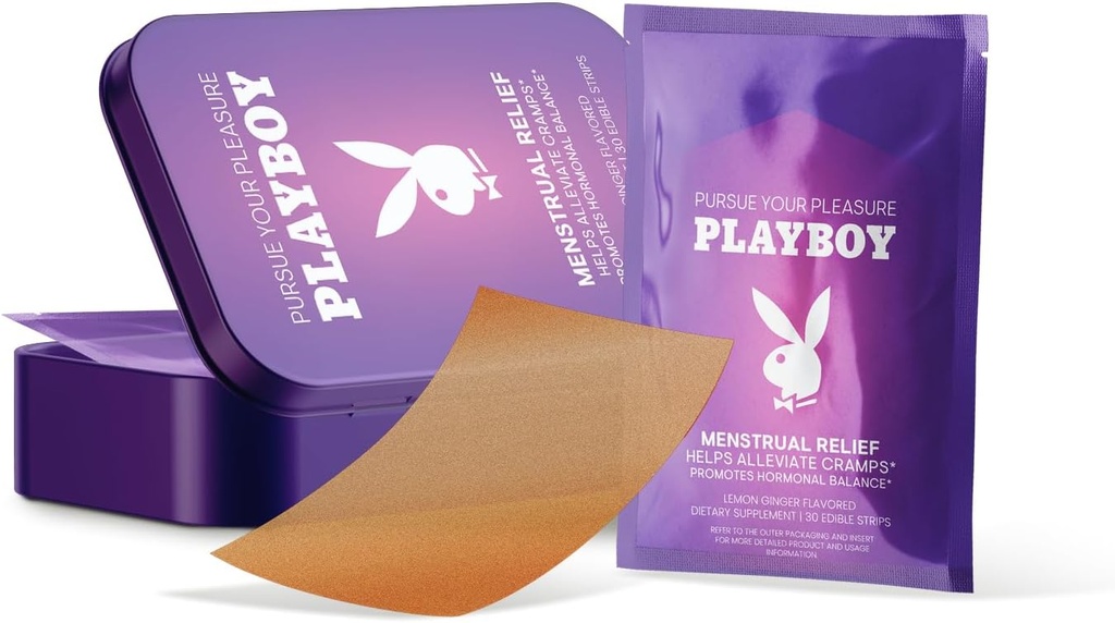 AVID Playboy - Menstruell Relief PMS Oral Strips (30 Edible Strips) Rask Oppløselig PMS Cramp Relief & Hormonal Balance Strips for kvinner - Lemon Ginger Flavored Multi-Benefit PMS Tilskudd til kvinner