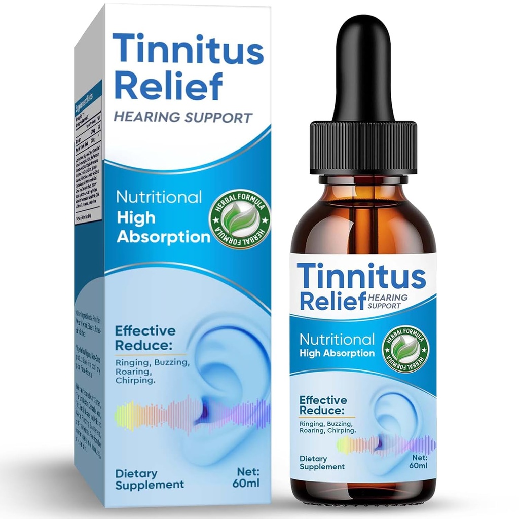 Tinnitus Relief for ringing øre, naturlige ingredienser Tinnitus Relief øredråper for øreinfeksjon, Herbal øredopper for voksne, barn, Reduser ørestøy og forbedre hørsel,60ml-blå