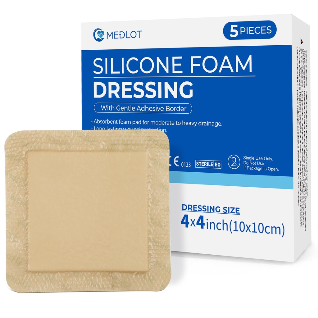 LotFancy Silikonskum kjole, 4"x 4" (2.5 \"x2.5\" pad), 5 greve, sterile grenser kleslig sår kjole, seng sorer, ben Ulcers sår omsorg bandasje, høyt absorbert, vanntett