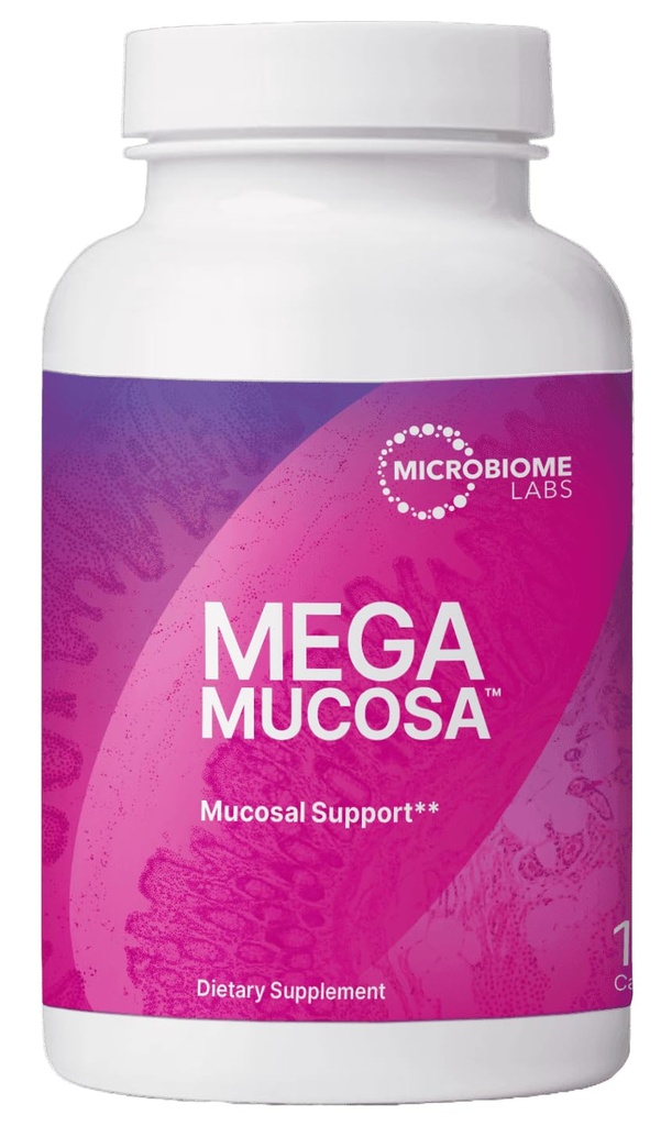 Microbiome Labs MegaMucosa - Aminosyrer Supplement med Dairy-Free Immunglobuliner - Gut Helse + Immun støtte for kvinner & menn - for komplett Mukosal Support (180 kapsler)