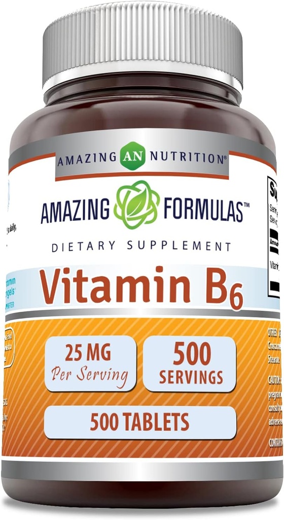 Amazing Formler Vitamin B6 (Pyridoxin) 25 Mg Supplement | Tabletter | Ikke-GMO | Glutenfri | laget i USA (1 pakke | 500 greve)