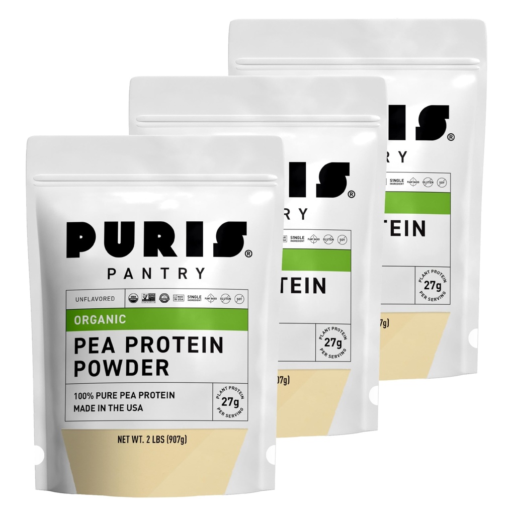 PURIS Organic Pea Protein pulver – USDA Organic Vegan Protein | 27g Plant Protein Per Serving | Ikke-GMO Glutenfri Soya-fri | Ren etikett | Smooth Smak | 2 lb (3 Pack)