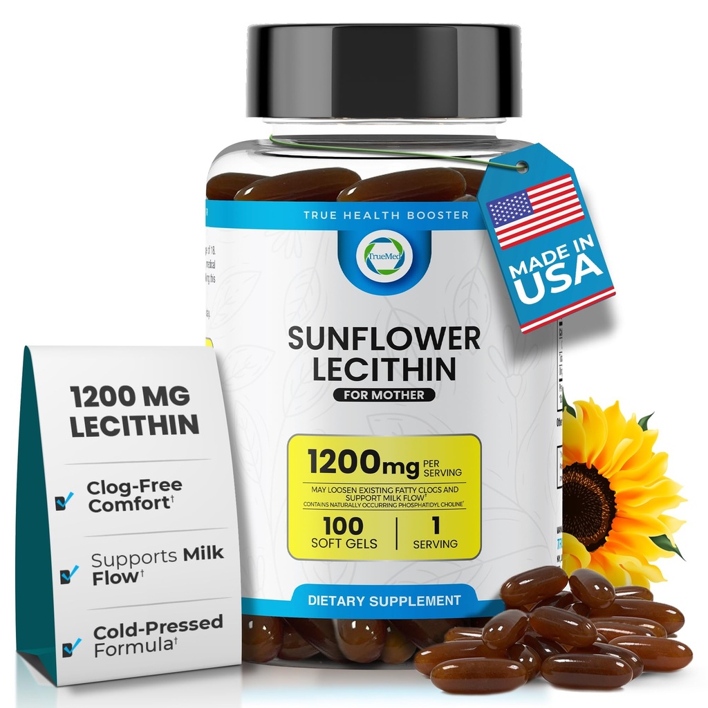 Solflower Lecithin 1200 mg, melkeflyt, soya-fri og ikke-GMO støtte for amming mamma unblocks tilstoppet melkedukter, hjerne, nerve og lever helse, fosfolipid-Rich for mor 100 Softgel
