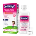 Benadryl Children's Dye-Free Allergy Relief væske, Allergi medisin for barn, 12,5 mg Diphenhydramine HCl Antihistamin, Relieves Runny Nese & Sneezing, Parabenfri, Bubble Gum Flavor, 8 fl.