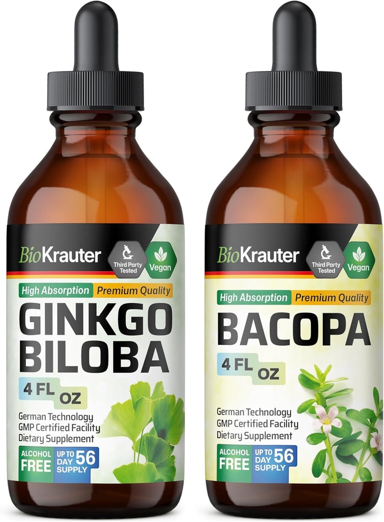 BIO KRAUTER Bacopa Tinktur 4 Fl. Oz. + Ginkgo Biloba Tinktur 4 Fl. Oz.
