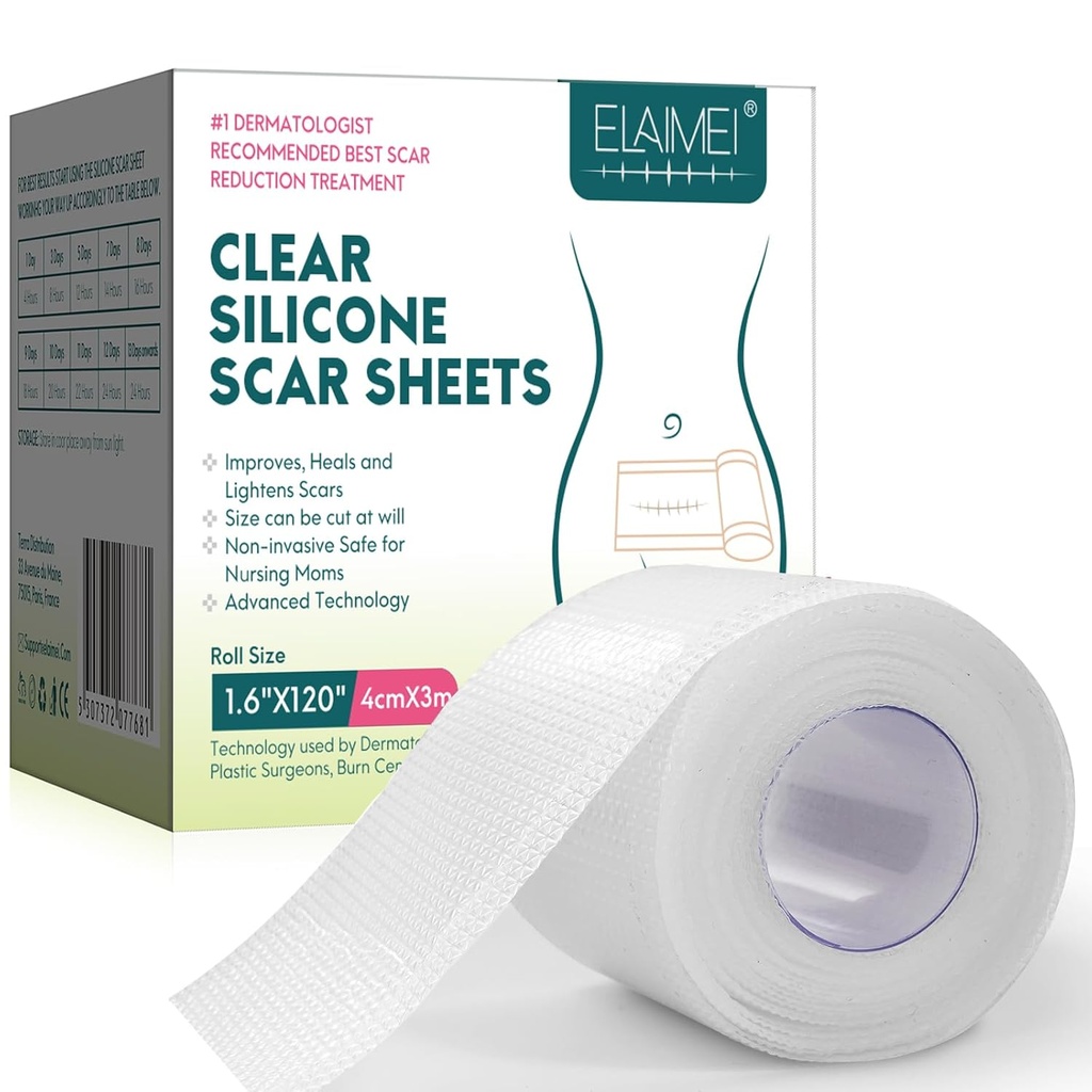 Silikon Scar Sheets, Clear Silicon Gel Scar Sheets, Invisible Scar Tape(1,6\" x 120\"Roll-3M), Scar Strips for kirurgiske arr, medisinsk grad, Scar Removal Sheets for C-avsnitt, Bryst, Keloid et.