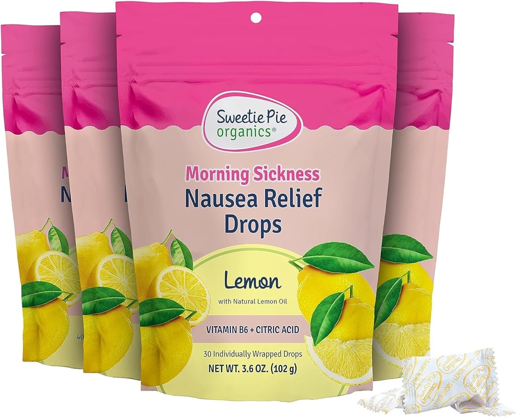 Sweetie Pie Organics Graviditetsfrykt Relief Drops, Soothe første trimester morgensykhet, sitron flavor, 30 greve, 4 pakke