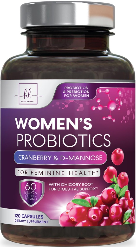 Probiotika for kvinner Digestive Helsestøtte - 60 milliarder CFU Women's Probiotic, 16 Strains, for pH-balanse, Vaginal støtte med tranebær for Gut Health, urin- og immunstøtte - 120 kapsler
