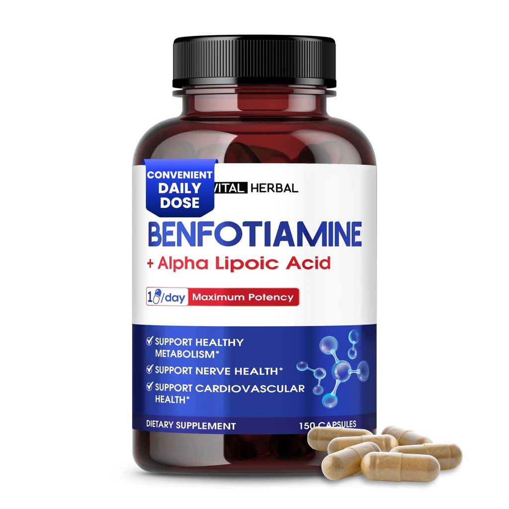 VITAL HERBAL Liposomal Benfotiamine med Alpha Lipoic Acid - Maksimal potens-støtte sunn metabolisme - laget i USA