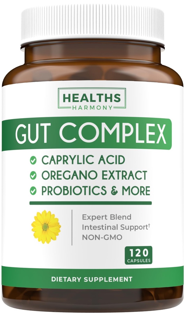 Candida Support (120 Kapsler) - Caprylsyre, Oregano olje og probiotika bidrar til å opprettholde allerede normale nivåer av Yeast og Candida - Vegetarisk, ikke-GMO Intestinal Supplement - Gut Cleanse (No Pills)