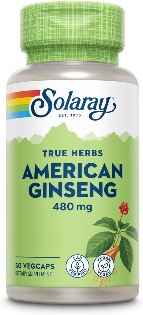 SOLARAY American Ginseng ® Adaptogen Urt ® Sunn Stress, energi og fysisk utholdenhet støtte ® 50 Vegkaps