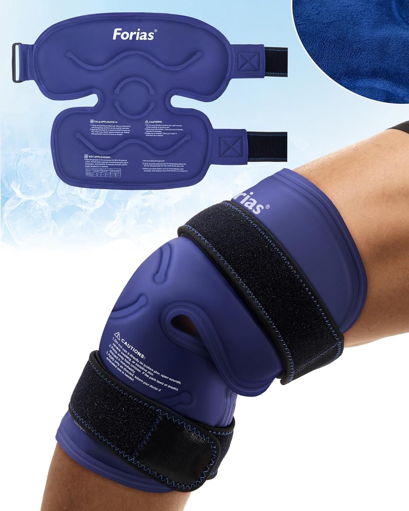 Forias 14.4" Ice Pack for Knee Pain Relief, Reusable Gel Ice Pack Wrap for skader, Knee erstatningskirurgi, hevelse, artritt, Meniscus Tear, og ACL, Blå