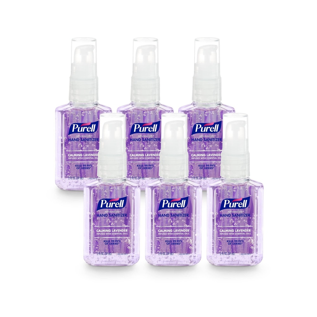 Purell Advanced hånd sanitizer Gel infundert med essensielle oljer, beroligende lavender, 2 floz reise-størrelse pumpeflaske (pakke på 6), 39905-04-EF