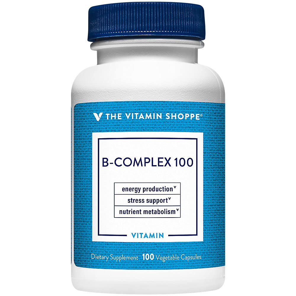 Vitamin Shoppe B Complex 100 - støtter energiproduksjon, nervesystemfunksjon og næringsstoffer metabolisme - Utmerket kilde til B1, B2, B6, B12, Niacin, Folic Acid & Biotin (100 Veggie Caps)