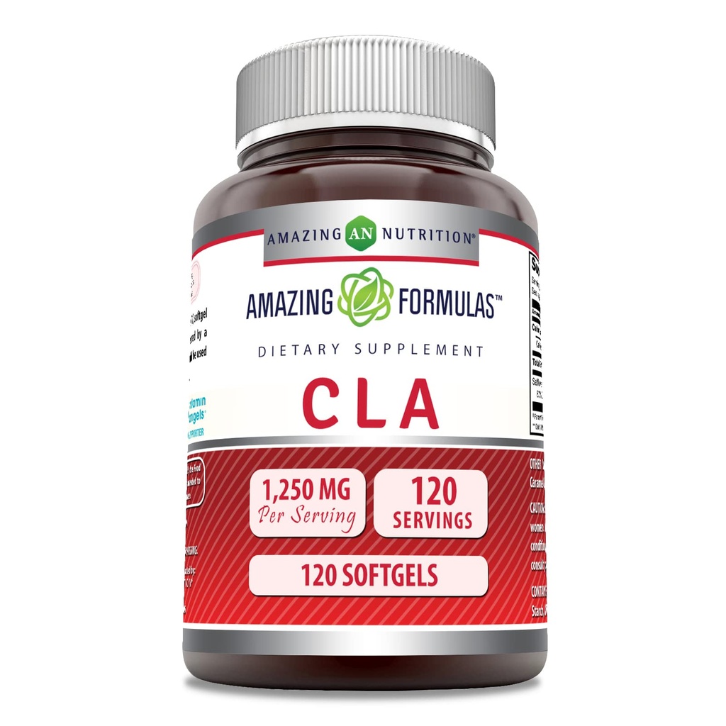 Amazing Formler CLA (konjugert Linoleic Acid) 1250 Mg | Softgels Supplement | Ikke-GMO | Glutenfri | laget i USA (1 pakke | 120 greve)