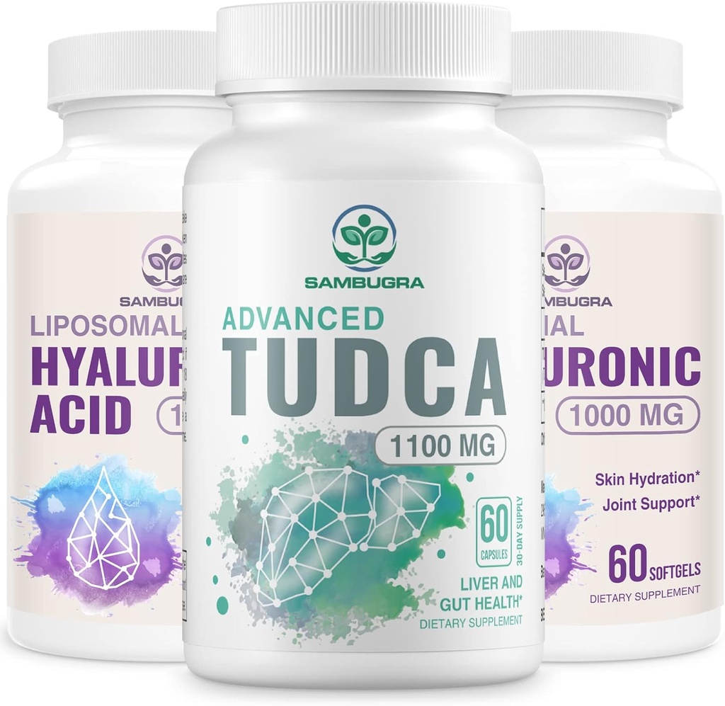 TUDCA Liver Supplements 1100 mg og Liposomal Hyaluronsyre Supplements 1000 mg, høy biotilgjengelighet Supplement (Pack of 3)