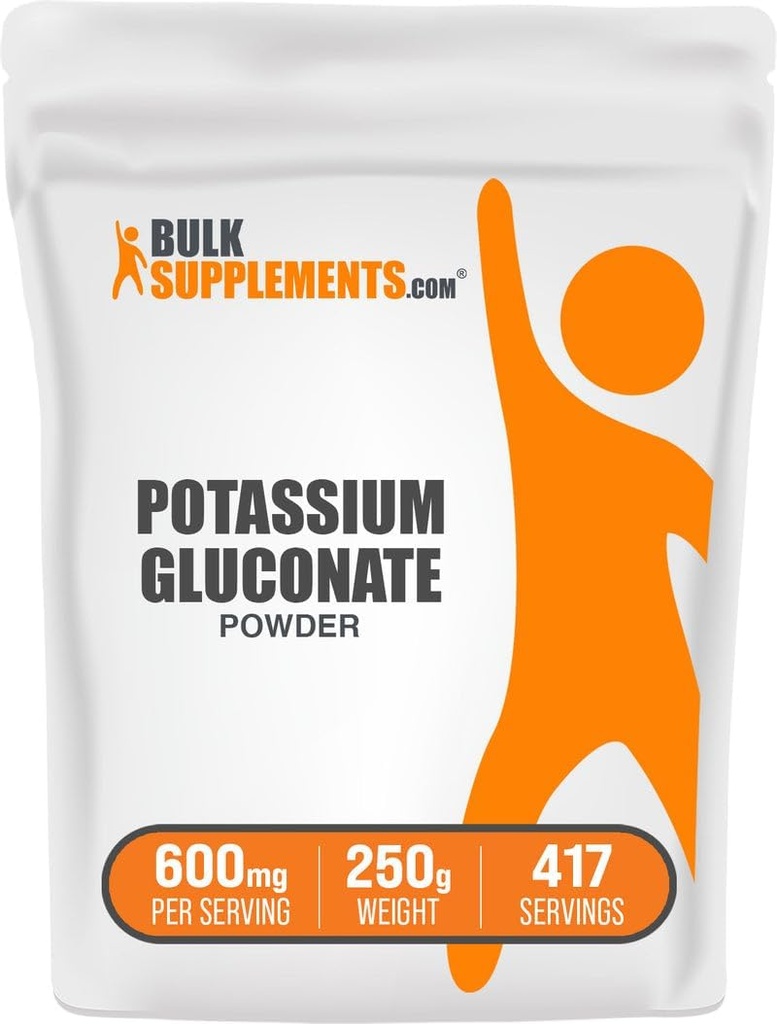 BulkSupplements.com Kalium Gluconat pulver - for Hydration Support, Mineral Supplement, Kalium 99 mg - Glutenfri, 600 mg per servering, 250 g (8,8 oz) (Pack of 1)