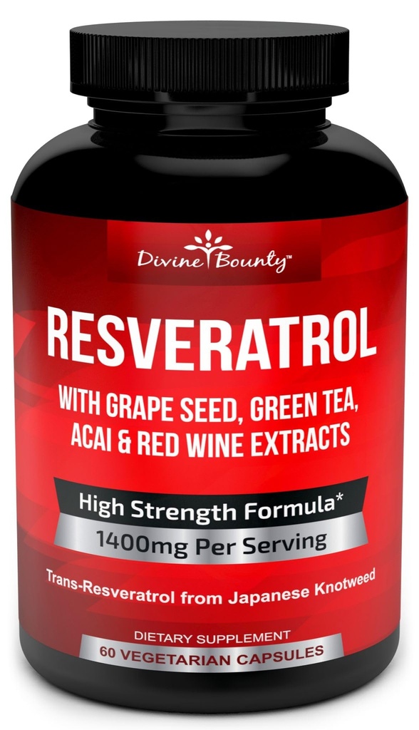 Resveratrol Supplement - 1400mg Extra styrke formel med kornfrøekstrakt, grønn te ekstrakt, rødvin ekstrakt - 60 Veggie kapsler