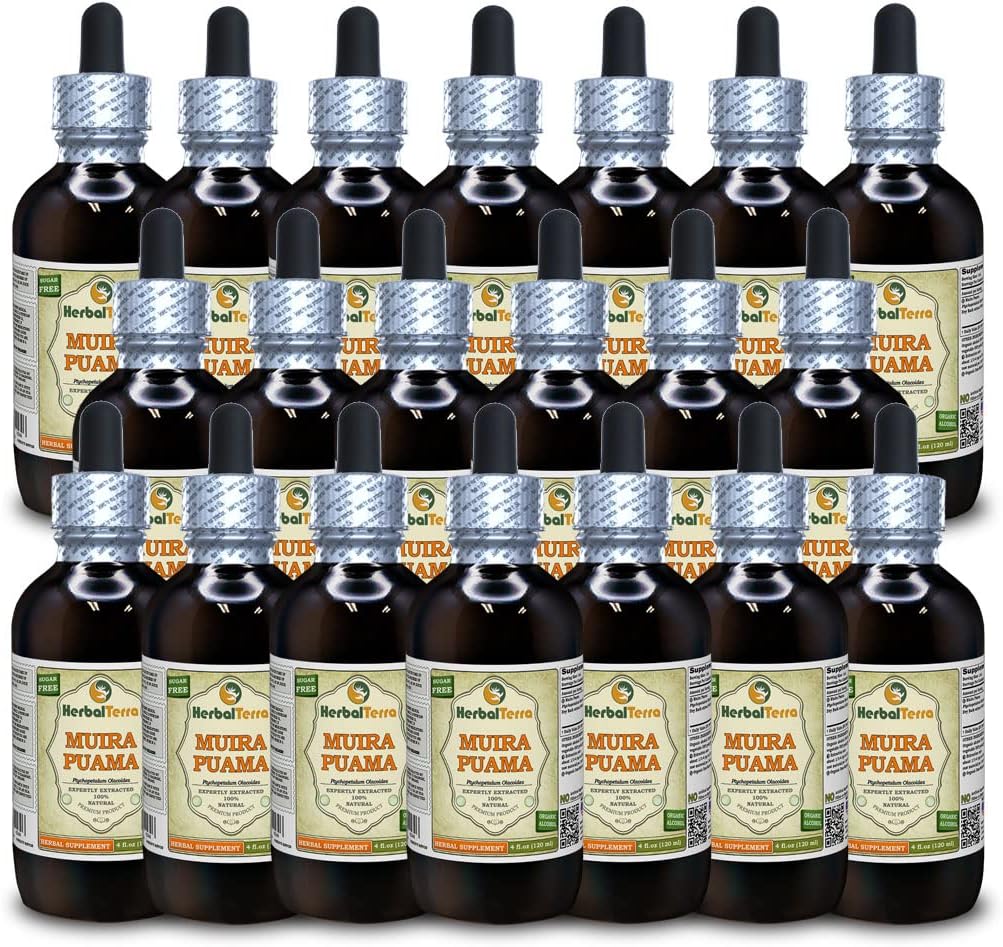 Muira Puama (Ptychopetalum Olacoides) Tinktur, organisk flytende ekstrakt (merkenavn: HerbalTerra, stolt laget i USA) 20x4 fl.oz (20x120 ml)