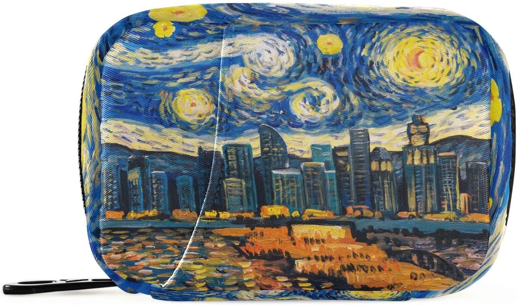 Pill Box 7 Day Starry Night Sky City Pill Veske Reise Pill Organizer Veske med glidelås Portable Ukelig tilfelle Kompakt størrelse for vitamin Supplement Holder