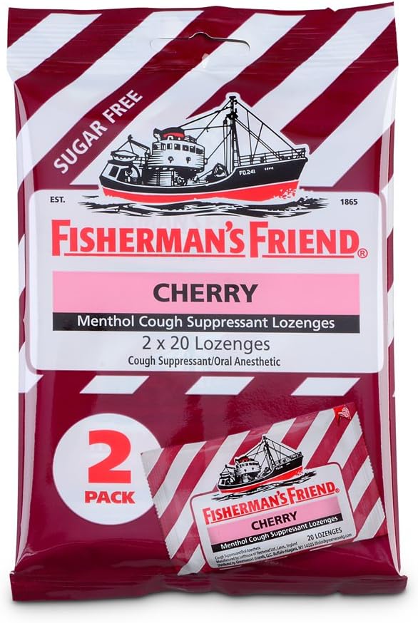 Cough Drops by Fisherman's Venn, Cough Suppressant og Sore Throat Lozenges, Cherry Sugar Free Menthol Flavor, 40 greve