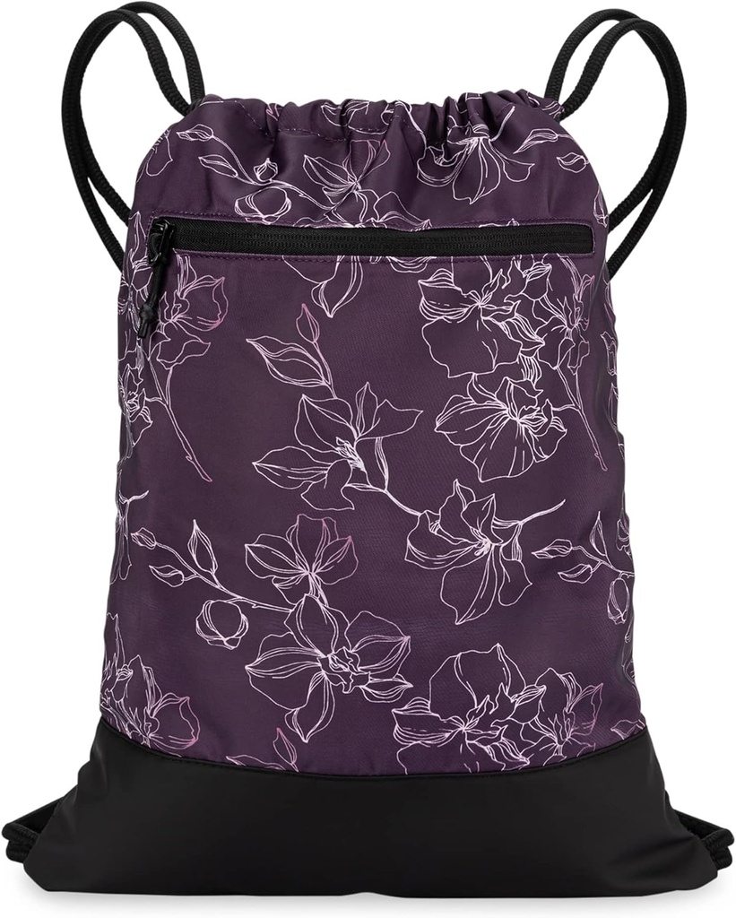 Tegnestreng Gym veske for kvinner | holdbare lettvekts gym cinch ryggsekk med grafiske designer | Flott for gym og sport | Plum - Blomster