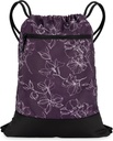 Tegnestreng Gym veske for kvinner | holdbare lettvekts gym cinch ryggsekk med grafiske designer | Flott for gym og sport | Plum - Blomster