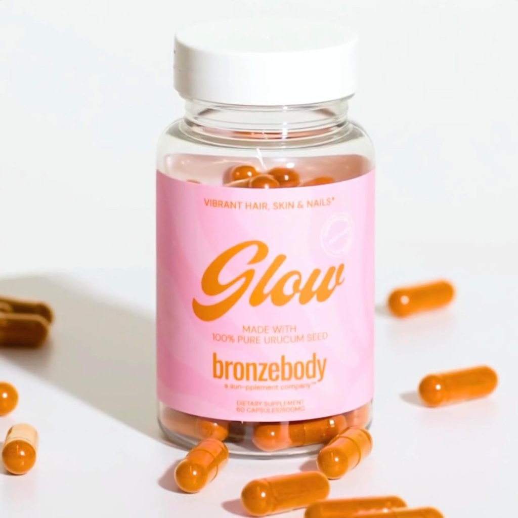 bronsebody® GLOW kapsler akselerert Tanning Vegansk vitaminer En tokotrienoler Antioksidanter Melanin Collage Urucum (ROUCOU, Annatto, Bixin, Urucu) Herbal Supplement Detox Additiv Gratis (60ct)