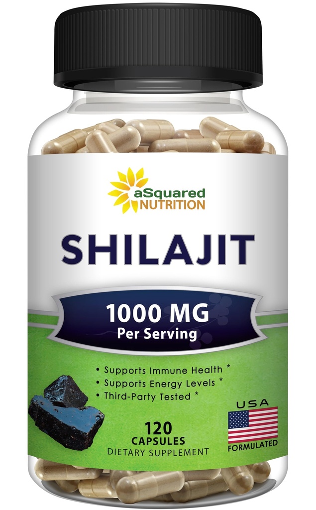 aSquared ernæring Shilajit 1000 mg - 120 kapsler - ren Shilajit ekstrakt Supplement og pulver kompleks piller - Naturlig Humic & Fulvic Acid & Trace Minerals - Alternativ til Resin & Dråper