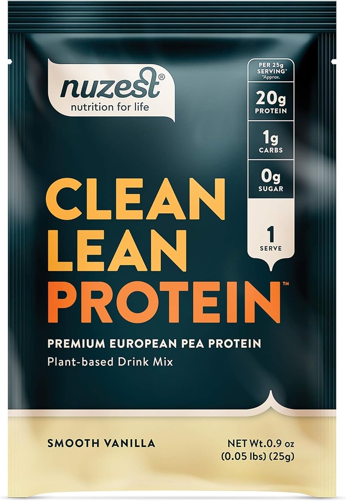 Nuzest - Pea Protein Powder - Clean Lean Protein, Premium Vegan Plant Basert Protein Powder, Dairy Free, Glutenfri, GMO Free, Naturlig søt Protein Shake, glatt vanilla, 1 Servering, 0,9 oz