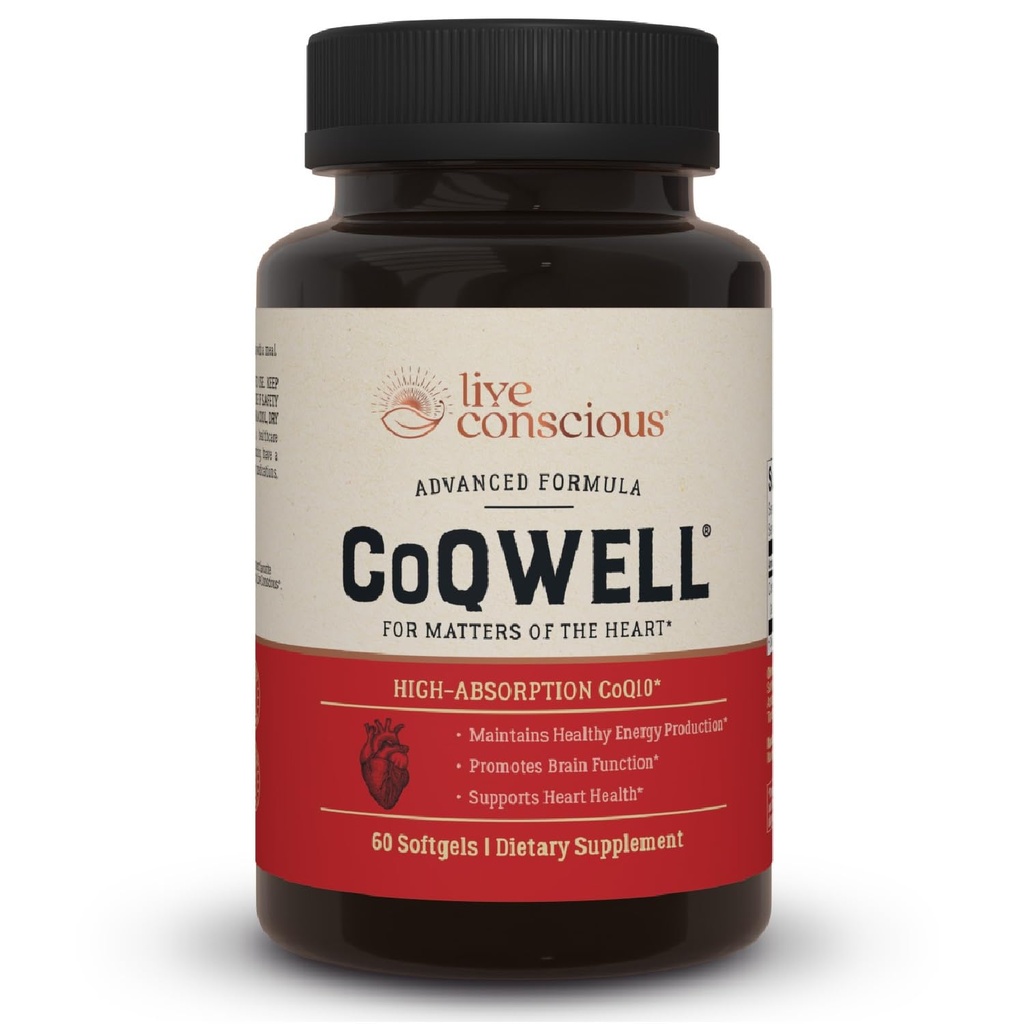 Levende bevisst CoQWell - CoQ10 hjerte, hjerne og vaskulær helsestøtte, Coenzym Q10 Ubiquinon - 60 Softgels - 60 dagers forsyning